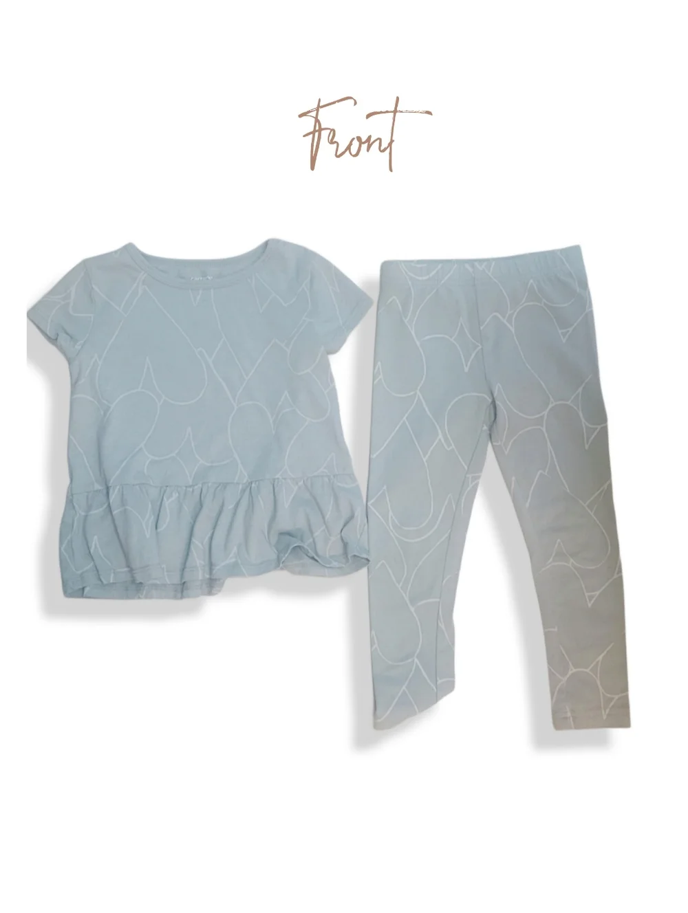 🌿Carter's Sage Green and White Heart Print 2-Piece Outfit Size 4T